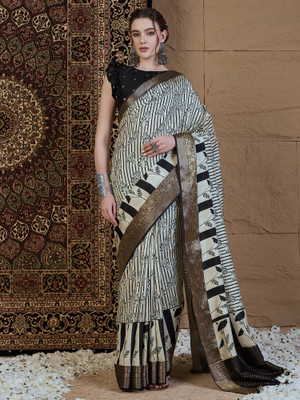 Tasrika Printed Chinnalapattu Viscose Rayon Saree(White)