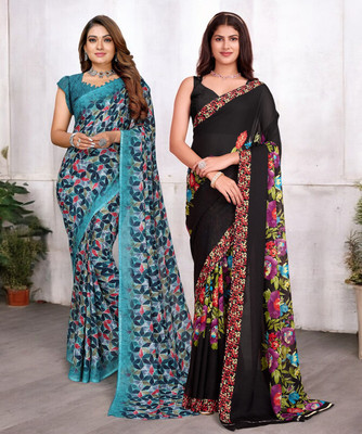 NIRMOHIFASHION Printed Bollywood Georgette Saree(Pack of 2, Multicolor)