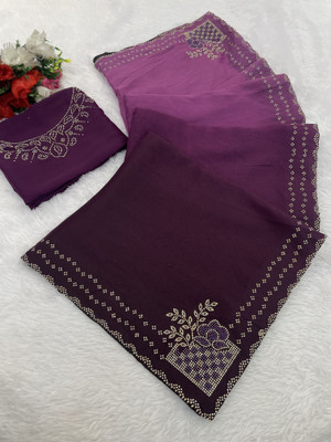 Ethina Fashion Embroidered Bollywood Georgette Saree(Purple)