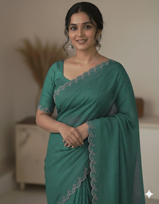 TRENDY CULTURE ENTERPRISES Embellished Bollywood Cotton Blend Saree(Dark Blue)