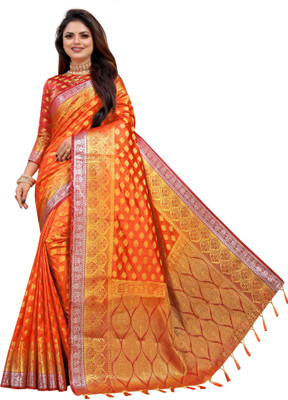 PICKWELL Self Design Banarasi Cotton Silk Saree(Multicolor)