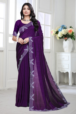 Divastri Self Design Bollywood Silk Blend Saree(Pack of 6, Purple)