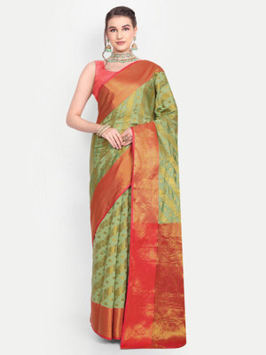 jayant creation Self Design, Woven Banarasi Silk Blend, Jacquard Saree(Light Green)