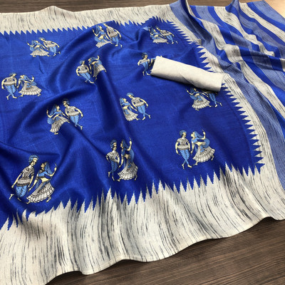 YASHIKA Printed Bollywood Art Silk Saree(Blue)