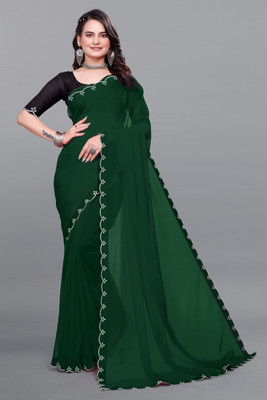 Labheshwari Solid/Plain Bollywood Georgette Saree(Green)