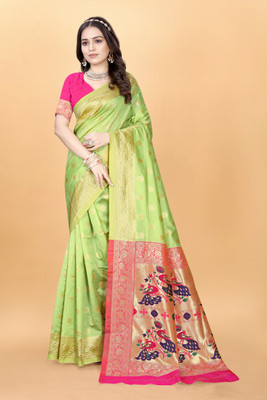 DHAYNAAND REEWA FASHION Woven Kanjivaram Jacquard Saree(Multicolor)