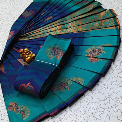 Soor Panchi Self Design Banarasi Pure Silk Saree(Light Blue)