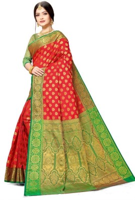 Aksh Fashion Self Design, Woven Banarasi Jacquard, Silk Blend Saree(Red)