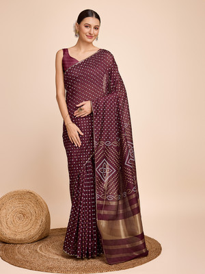 2SD gratitude Self Design, Printed, Solid/Plain Bandhani Georgette Saree(Maroon)