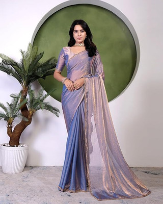 Moksha trends Solid/Plain Banarasi Chiffon Saree(Blue)