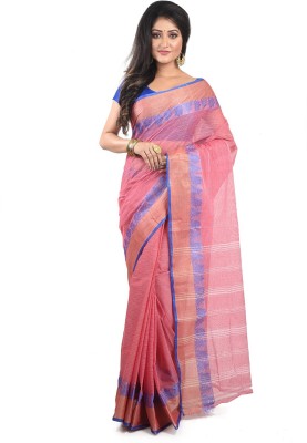 RUPANJALI Solid/Plain Tant Pure Cotton Saree(Pink)