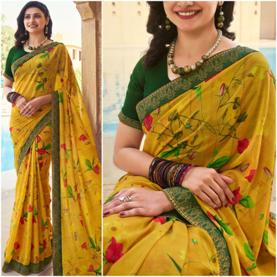 V And V Shop Printed Bollywood Georgette Saree(Multicolor)