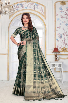 Aarunika SKT Solid/Plain Bollywood Organza Saree(Green)