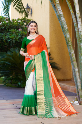 Aarunika SST Solid/Plain, Color Block Bollywood Organza Saree(Multicolor)