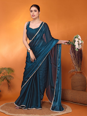 FABMORA Embellished Bollywood Silk Blend Saree(Blue)