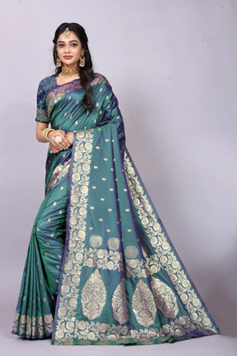 Anjali textile Geometric Print, Printed, Self Design Banarasi Jacquard Saree(Multicolor)