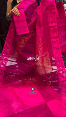 maa agameswari Self Design Jamdani Cotton Silk Saree(Pink)