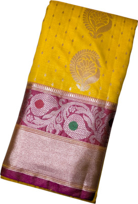 ZFC HandMade Self Design Banarasi Handloom Pure Silk Saree(Yellow)