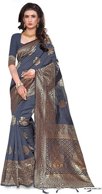 panchaamrit Self Design Banarasi Silk Blend Saree(Grey)