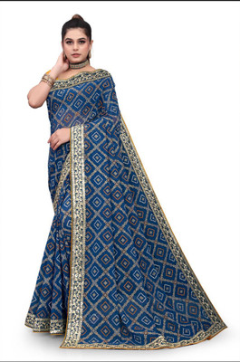 Riddhi Siddhi Creation Printed Banarasi Georgette Saree(Blue)