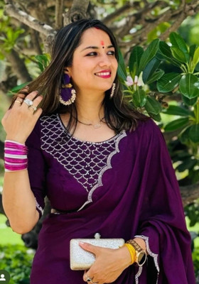 Shyam Fashion Solid/Plain Kanjivaram Georgette Saree(Purple)