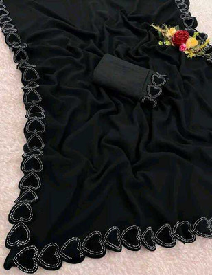Ellesti fab Self Design Bollywood Georgette Saree(Black)