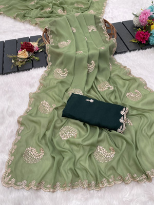 Ttex Embellished Bollywood Georgette Saree(Green)