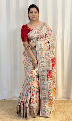 NEZAA EXPORT Woven Kanjivaram Pure Cotton Saree(Beige)