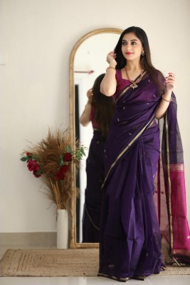 KRIYANSH Self Design, Color Block Bollywood Linen, Cotton Jute Saree(Purple)