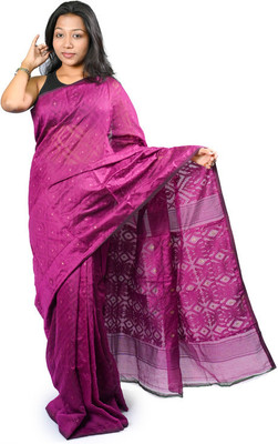 OXYMASU Self Design Handloom Cotton Blend Saree(Magenta)
