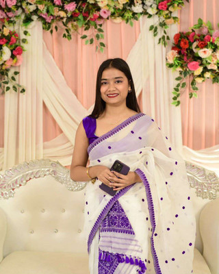 vrajnetic Woven Mekhela Chador Pure Cotton Saree(White)