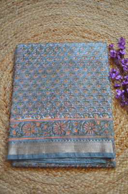 MRIKA Blocked Printed Maheshwari Handloom Viscose Rayon Saree(Blue, Green)