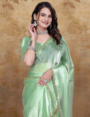 VISHNU Woven Kanjivaram Chiffon Saree(Light Green)