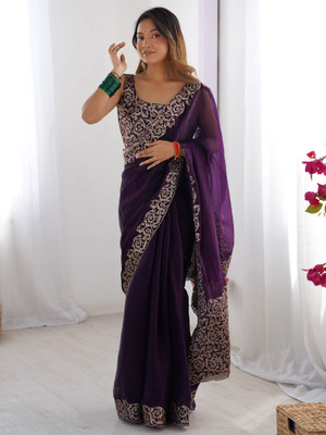 Sareemall Embroidered Bollywood Chiffon Saree(Purple)