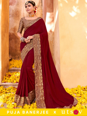 Divastri Woven Bollywood Silk Blend Saree(Maroon)