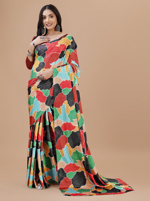 JS Clothing Mart Digital Print Banarasi Silk Blend Saree(Red)
