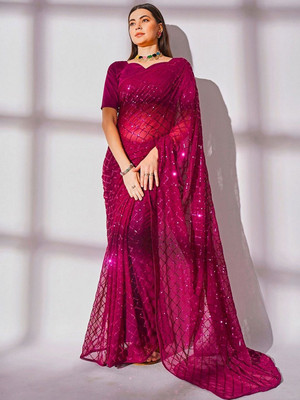 zili Embellished Bollywood Georgette Saree(Pink)