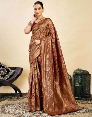 shiv textiles Woven Banarasi Silk Blend Saree(Red)
