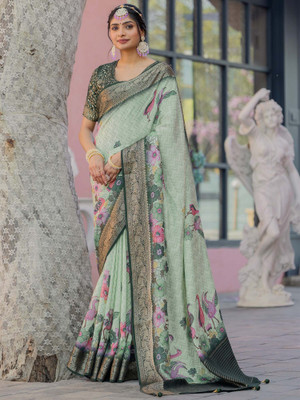 ANOUK Printed Chinnalapattu Viscose Rayon Saree(Light Green)