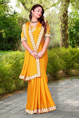 LAVYANSH CREATION Embroidered, Woven, Solid/Plain Bollywood Georgette Saree(Yellow)