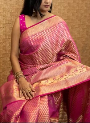 ShivGori Woven Banarasi Silk Blend Saree(Pink)