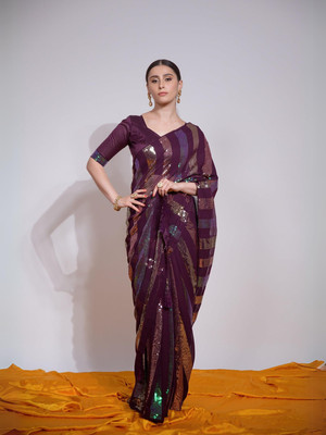 Clemira Embellished Bollywood Georgette Saree(Purple)