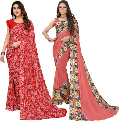 kashvi sarees Floral Print, Polka Print, Ombre, Printed Bollywood Georgette Saree(Pack of 2, Pink, Red)