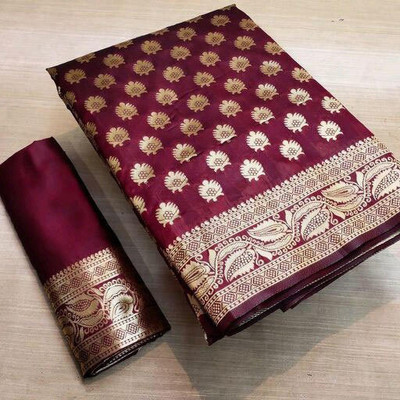 Amrut Collection Woven Banarasi Silk Blend Saree(Maroon)