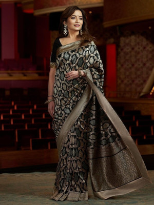 Handsel Woven Banarasi Jacquard, Silk Blend Saree(Black)