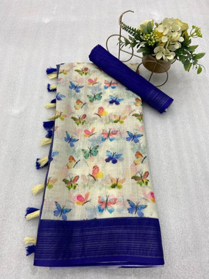 SJY Digital Print Bollywood Linen Saree(Multicolor)