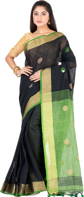 SAYAN CREATION Self Design Handloom Pure Cotton Saree(Black)
