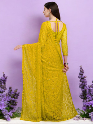 NEXA Self Design Bollywood Net Saree(Yellow)