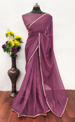 Lajamani Fashion Solid/Plain, Self Design Bollywood Georgette Saree(Beige)