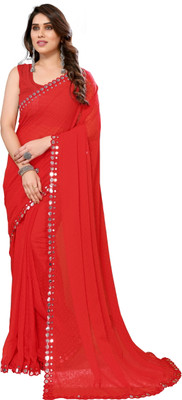 Queenswear Creation Solid/Plain Daily Wear Georgette Saree(Red)